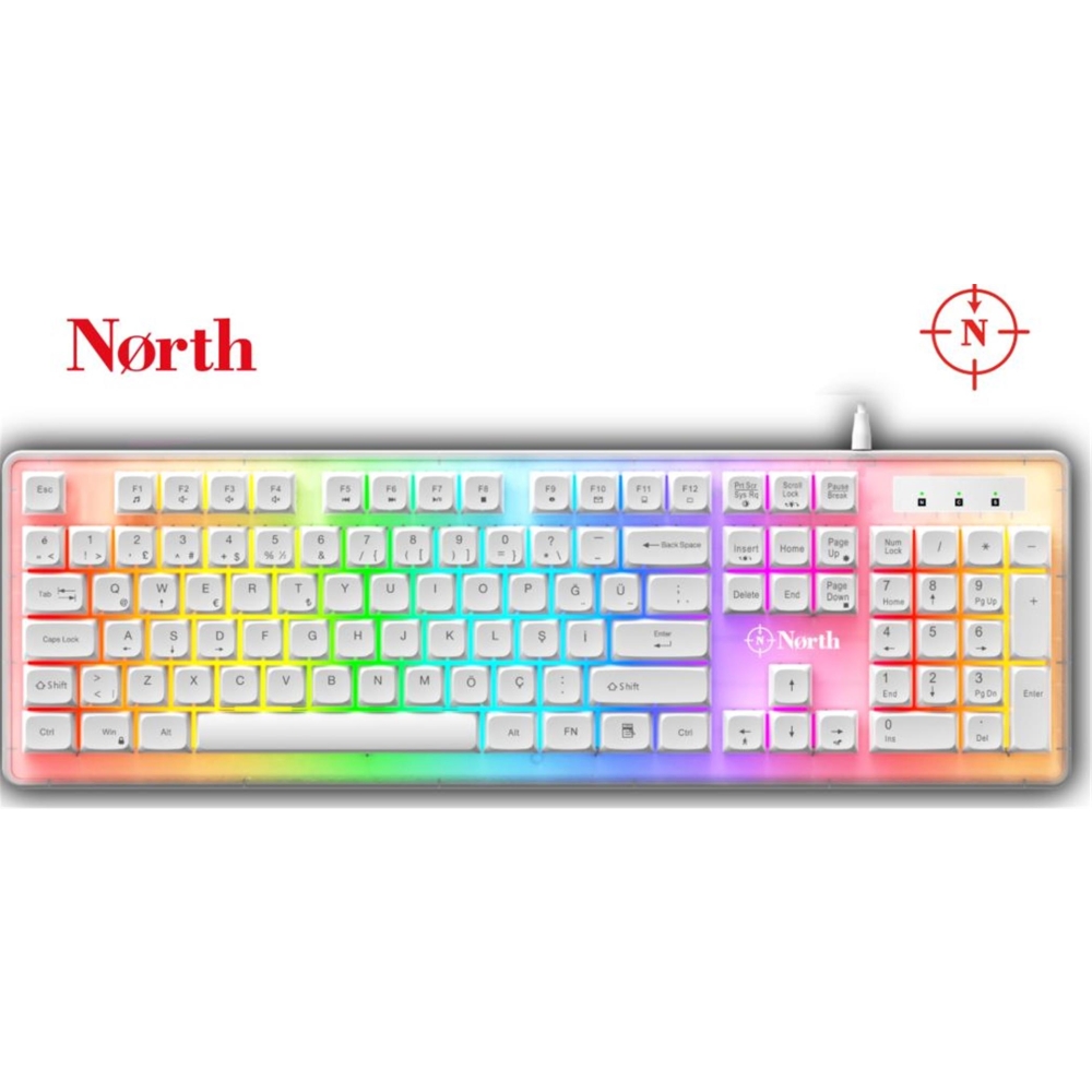 North Paladin Mekanik Hisli Türkçe RGB Beyaz Premium Gaming Klavye